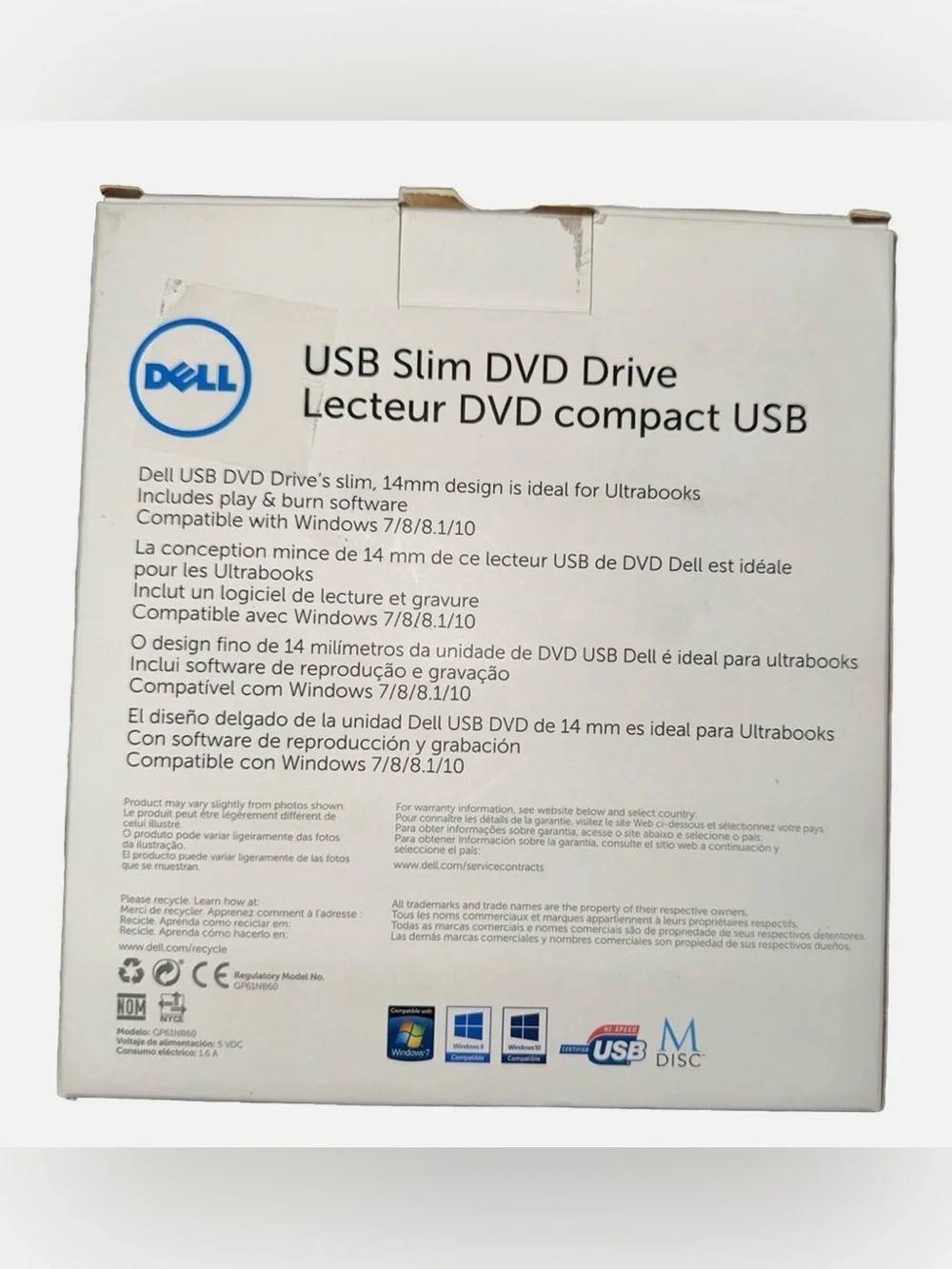 Dell USB Slim DVD Drive DW316 - Black NWT